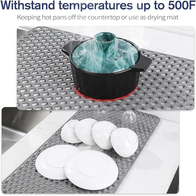 Snuggery Silicone Sink Protectors for Kitchen Sink, 28"x15" Center Drain | Scratch protection, cushions fragile dishes and glassware, dishwasher safe, food-grade silicone, 446°F heat resistant