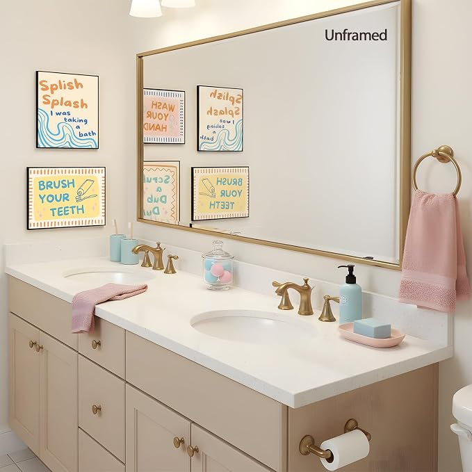 Funny Kids Quotes Bathroom Poster Set 6, Cute Wash Your Hands Toddler Sign Wall Art Trendy Modern Children Toilet Wall Art Quirky Nursery Washroom Decor Canvas Picture Prints 12x16 inch Unframed