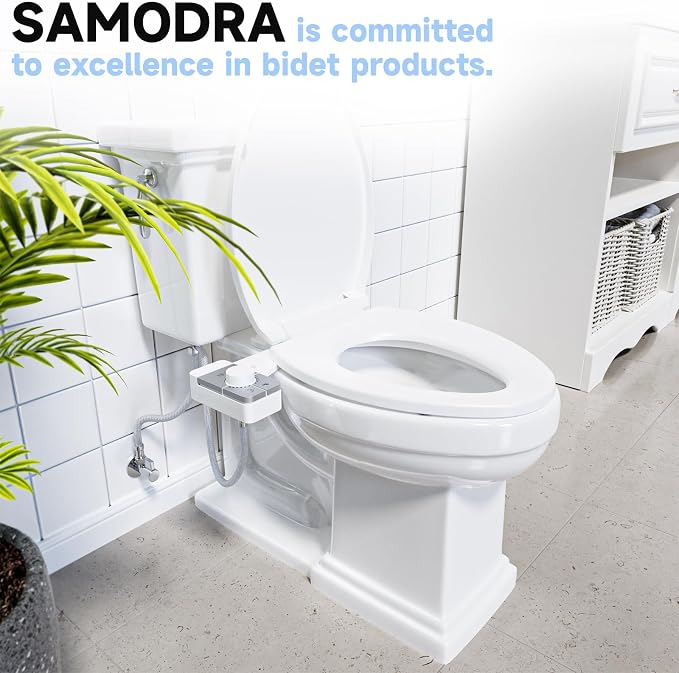 SAMODRA Bidet Attachment for Toilet, Non-Electric Fresh Cold Water Bidet Toilet with Angle Control Dual Nozzle, Adjustable Water Pressure & Self Cleaning Nozzle (1 Unit, Silver)