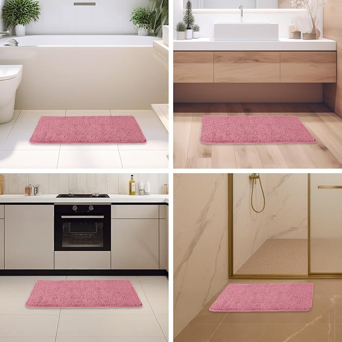 Dusty Rose Bathroom Rugs – Absorbent and Washable Bath Mat, Non-Slip, Thick Soft Chenille Bath Rugs for Bathroom Floor, Shower, Sink - 20" x 32"