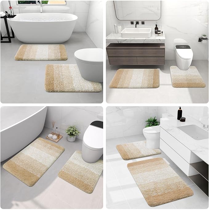 Arotive Microfiber Bathroom Rugs, Shaggy Soft Absorbent Bath Rug, 36x24 | Camel, Rubber Backing Thick Plush Machine Washable Dry Bath Mats for Bathroom, Tub and Shower, Rectangular
