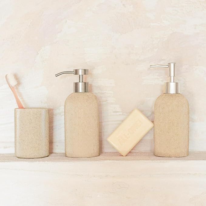 Small Sand Beige Toothbrush Holder for Bathroom Countertop, 7oz | Modern Boho Aesthetic, Vintage Farmhouse Organizer, Pen Holder, Makeup Brush Holder