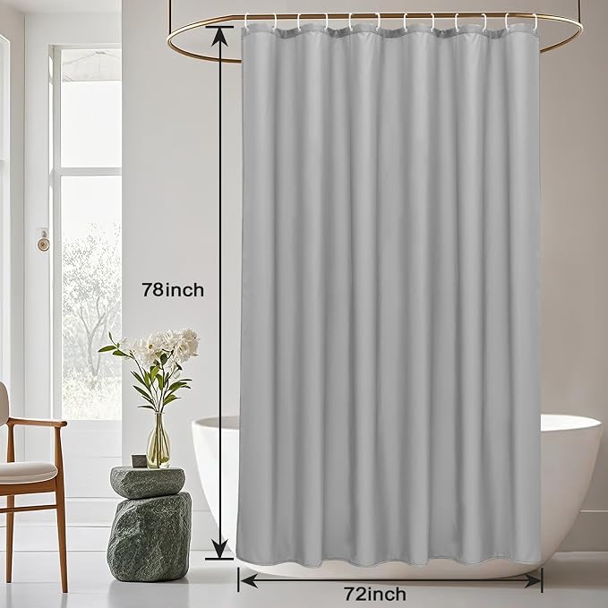 AooHome Extra Long Shower Curtain 72 Width x 78 Height Inch, Fabric Shower Curtain Liner for Hotel with Hooks, Water Repellent, Light Grey