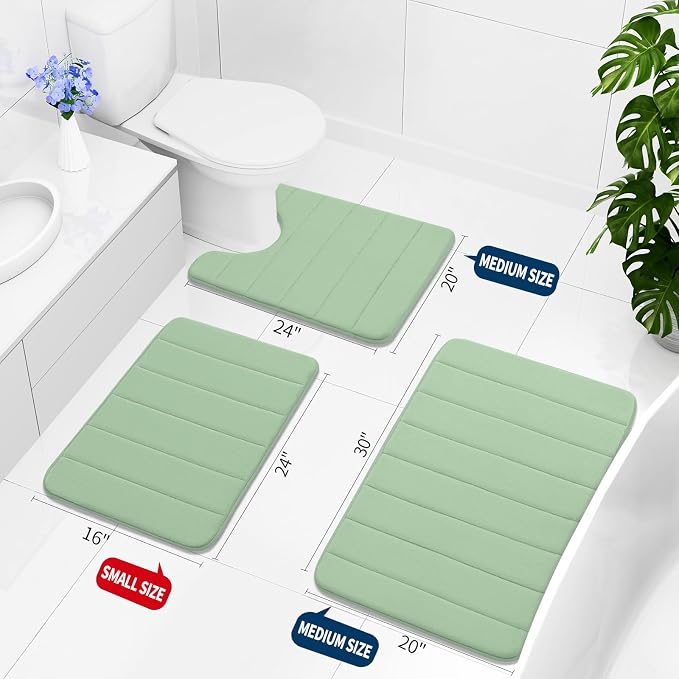 Buganda Memory Foam U-Shaped Toilet Rugs 24 x 20, Absorbent Bathroom mat | Sage Green, Thick Soft Machine Washable toilet mat for bathroom, Contour Bath Rugs Mat for Toilet Base