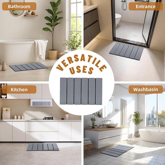 Luxspire Stone Bath Mat, Diatomaceous Earth Bath Mat 24x16 in, Dark Gray | Quick & fast drying diatomaceous earth, Non-slip rubber base, Easy-clean surface for bathroom floor & outside shower
