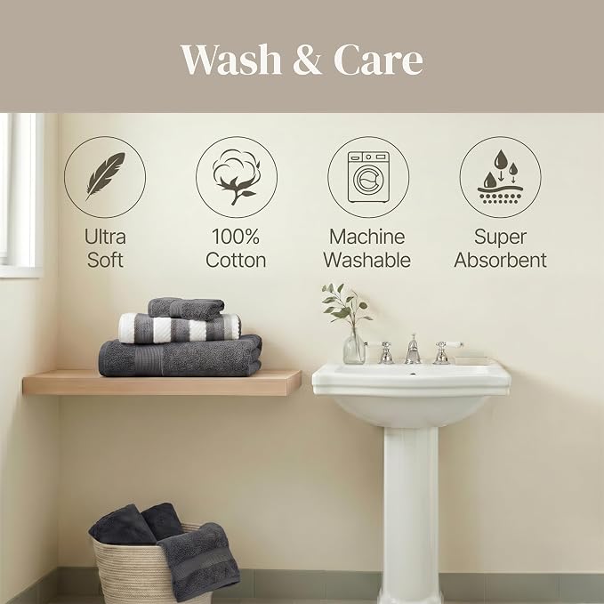 Modern Threads Pax 6-Piece Reversible Yarn Dyed Jacquard Towel Set - Bath Towels, Hand Towels, & Washcloths - Super Absorbent & Quick Dry - 100% Combed Cotton, Coal