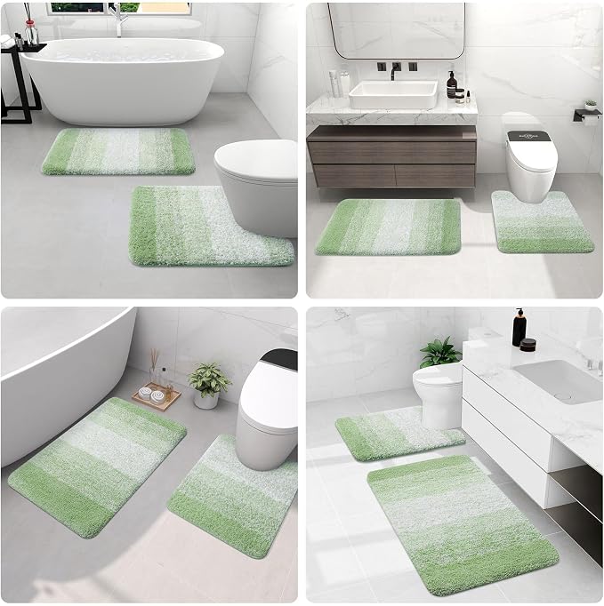 Arotive Microfiber Bathroom Rugs, Shaggy Soft Absorbent Bath Rug, 54x24 | SageGreen, Rubber Backing Thick Plush Machine Washable Dry Bath Mats for Bathroom, Tub and Shower, Rectangular