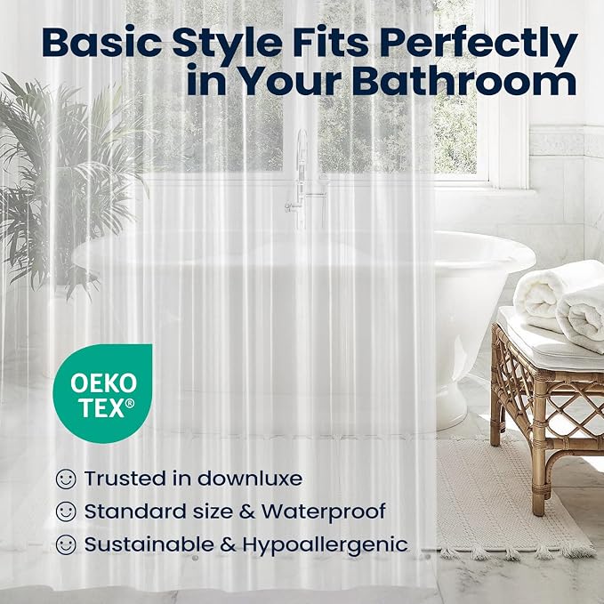 downluxe Shower Curtain Liner, PEVA Plastic Shower Liner with 3 Magnets, 72" x 72" Waterproof Bathroom Curtain, Clear, 2 Pack