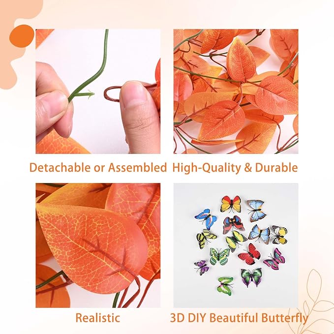BLEUM CADE Fake Hanging Plants, 4pcs Artificial Hanging Plant, Faux Orange Vines Hanging Plant for Wall Home Living Room Indoor Outdoor Fall Decor (No Baskets)