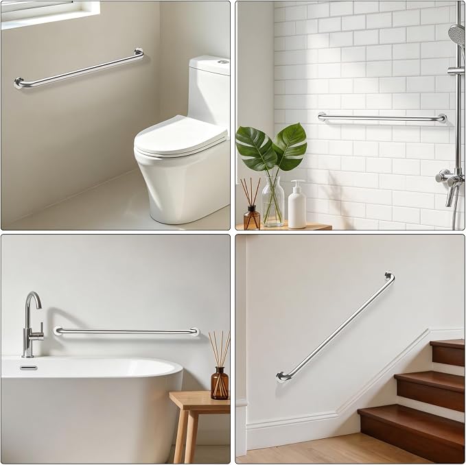 ZUEXT 2 Pack 42 Inch Extra Long Chrome Bathroom Safety Grab Bars, 1.25" Dia | Stainless Steel,Wall Mounted Shower Handle Grab Bars, Support Rail for Bathtub Shower Toilet, Seniors Elderly Handicap Safety