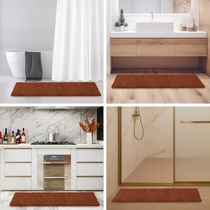 Bathroom Runner Rug 47 x 17 Inch – Long Bath Mat | Absorbent and Washable Thick Chenille Bath Rug Non-Slip Runner Rug for Bathroom, Shower, Sink(Rust)