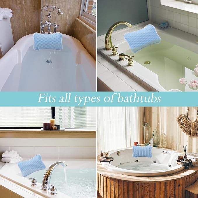 Bath Pillows for tub,Home Spa Pillows for Bathtub, Hot Tub,Head and Neck Support with 2 Strong Suction Cups,New Blue