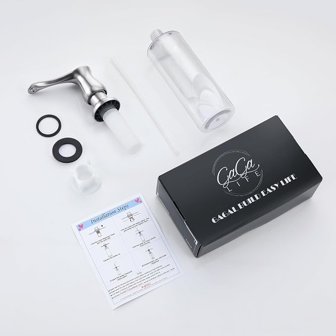 Kitchen Sink Soap Dispenser with 17 OZ Bottle - Brushed Nickel | Built in Soap Dispenser for Kitchen Sink, Lotion Dispenser for Kitchen Sink, Refill from The Top, G086BN