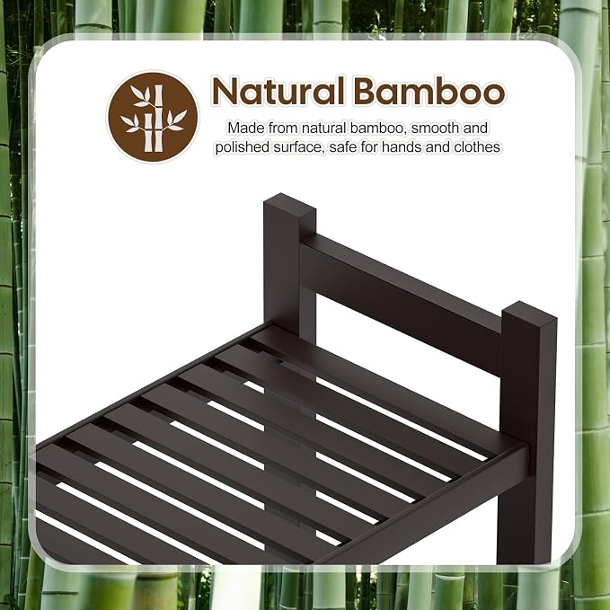 Cozivolife Over The Toilet Bamboo Storage Rack: 4-Tier & 2 Baskets (Brown) | Organizer with Paper Holder & 4 Hooks & Waterproof Feet Pad - Adjustable Freestanding Shelf for Bathroom