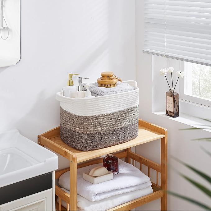 OIASKET Storage Baskets for Organizing, Woven Baskets for Shelves, Rectangle Decorative Organizer for Storage Clothes, Toy, Books, Towels Nursery Bins 3 Pack (Gradient Dark Brown, 13"x9.85"x8.7")