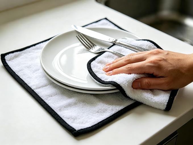 Shiny Cleaning Cloths White Dual-Sided, Drying Dish Towels, 5pcs 12"x10" Ultra Absorbent Quick Drying Dish Towels, Streak Free Reusable Wash Cloths, Microfiber Lint-Free Wipes for Dishes, Sink & Glass