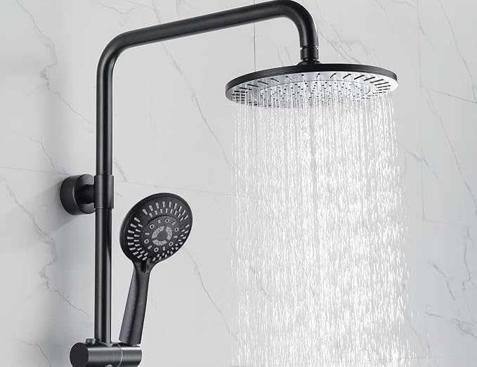 BRIGHT SHOWERS Shower System, 9 Inch Rain Shower Head with 5-Function Hand Shower, Dual Shower Combo with Height Adjustable Holder, Solid Brass Rail, 60 Inch Stainless Steel Hose, Oil-Rubbed Bronze