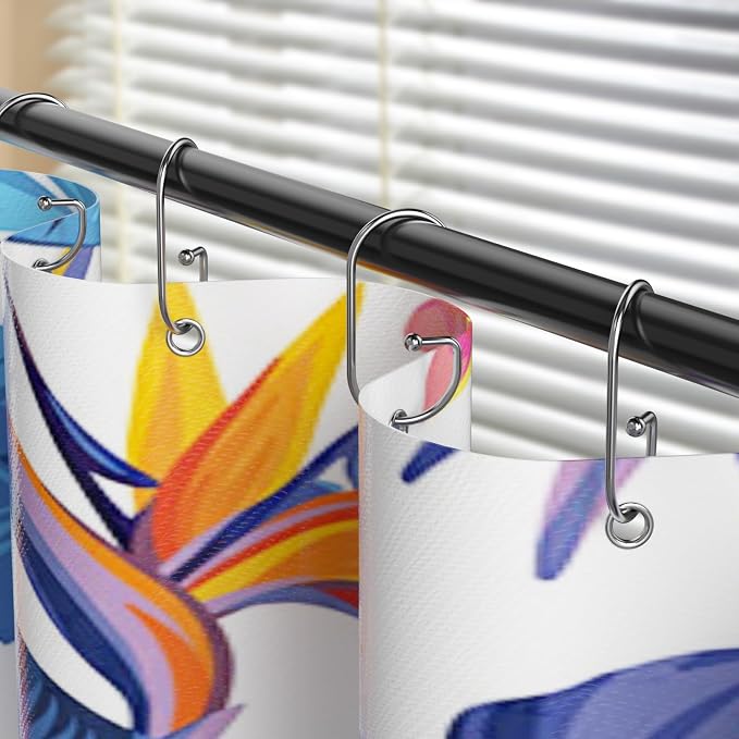 OEH Shower Curtain Hooks, 12 Pcs Shower Curtain Rings, Durable G Shape Silver Shower Curtain Hooks Rust Proof, Simple Shower Rings for Curtain, Glide Smoothly Shower Hooks for Shower Curtain, Chrome