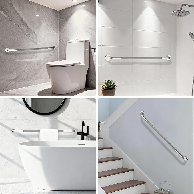 ZUEXT 2 Pack 42 Inch Extra Long Brushed Nickel Anti Slip Safety Grab Bar | Stainless Steel Bathroom Safety Assist Handle, Heavy Duty Wall Mounted, Balance Support Rail for Seniors Handicap, 1.25" Dia