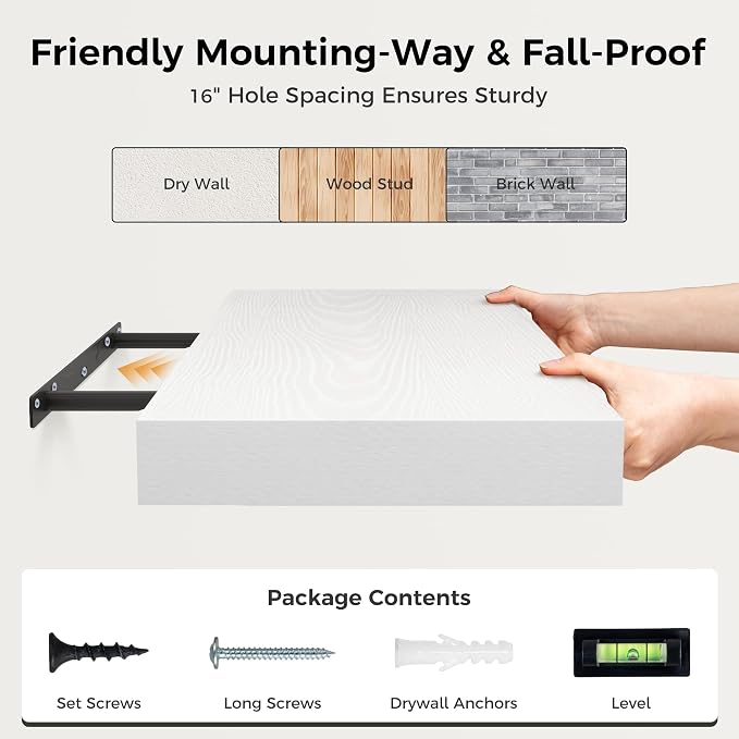 Fun Memories White Floating Shelves 55 Inch Long, 12 Inch Deep Floating Shelves for Wall, 55 x 12 Large Wall Shelf for Fireplace Mantel, 2 Inch Thick Storage Shelves for Living Room, Bedroom, 1 Pack