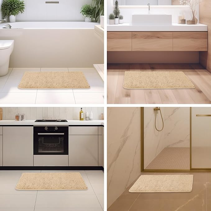 Ivory Cream Bathroom Rugs – Absorbent and Washable Bath Mat, Non-Slip, Thick Soft Chenille Bath Rugs for Bathroom Floor, Shower, Sink - 20" x 32"