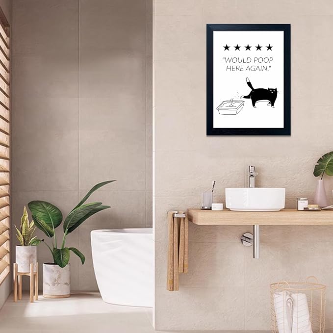 Framed Black and White Cat Bathroom Wall Decor Would Poop Here Again Funny Bathroom Wall Art Bathroom Sign for Home Decor