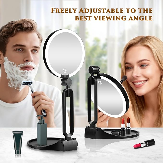 40X/1X Makeup Magnifying Mirror with Lights, 6inch Double-Sided LED Mirror | 1X/40X Makeup Magnified Mirror, Desktop Travel Magnification Mirror, Rechargeable 3 Color Dimmable Light, 360° Rotation Angle