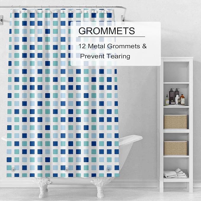 TIKABC Shower Curtain Liner, 4G PEVA Shower Liner, Plastic Waterproof Shower Curtains, 72x72 inch with Grommet Holes 3 Magnetic Weights