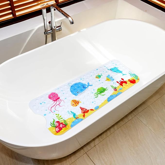 Secopad Bathtub Mat Non Slip, Cute Bath Tub Mat, 40" x 16", Little Whale | Rectangular, Anti-Slip, Machine Washable, with Drain Holes and Suction Cups,For Bathtub and Shower Floor, for Toddler & Kids