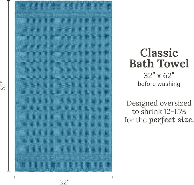 GILDEN TREE Waffle Towels for Bathroom, 100% Cotton Quick Dry Towel, Waffle Bath Towels Large, Absorbent Lightweight Travel Towel, Bath Towels Set of 2, Classic Style (Aqua)