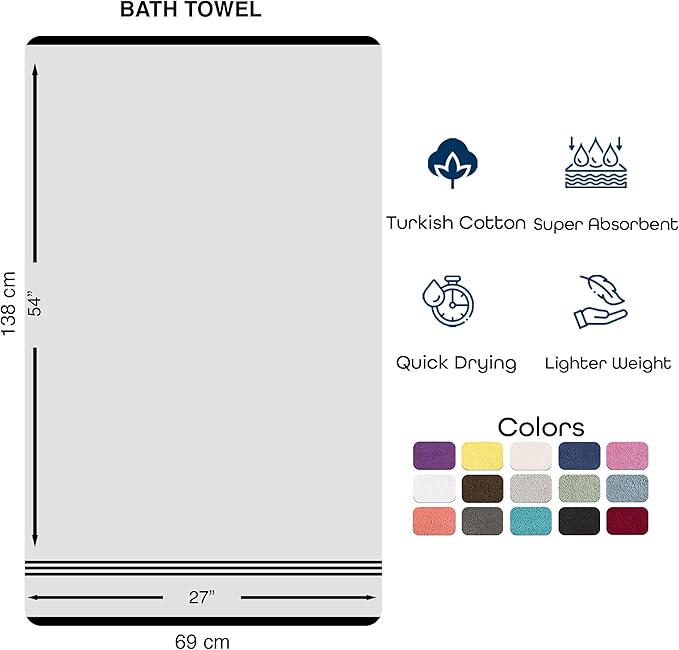 Hawmam Linen Sea Salt Cream Bath Towels 4 Pack Soft and Absorbent, Premium Quality Perfect for Daily Use 100% Cotton Towel 600 GSM