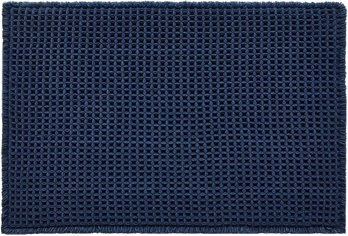 Triohero Waffle Bath Mat, Boho Bathroom Rugs Non Slip Washable, Ultra Soft Super Absorbent Quick Dry Farmhouse Bathroom Decor, 20" x 30", Navy Blue