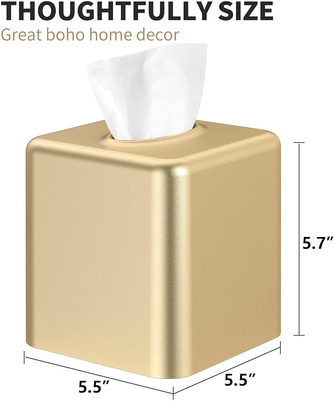 Livelab Tissue Box Cover, Square Metal Tissue Box Holder Modern Decor Facial Napkin Holder Tissue Box Dispenser for Bathroom Vanity Countertop, Living Room, Bedroom, Office - Gold
