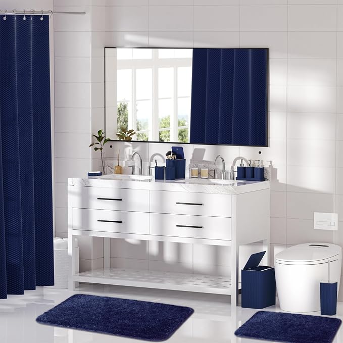 Bathroom Accessory Set - Bathroom Set, 12PC Bathroom Accessories Set, Blue Bathroom Accessories Set, Mini Trash Can, Toilet Brush, Trash Can & Soap Dispenser