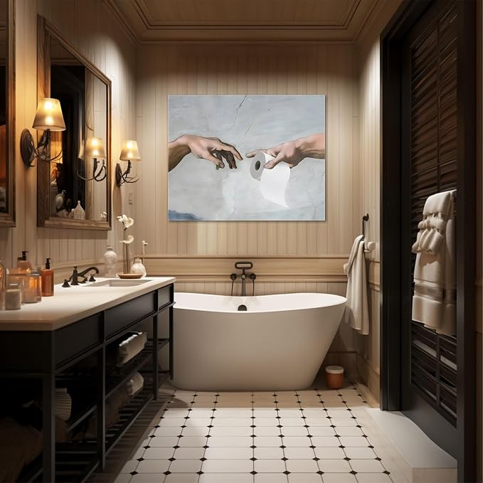 Funny Bathroom Canvas Wall Art, Toilet Paper Humor Poster, 11x14 Inch | Hilarious bathroom comedy decor and modern toilet artwork, gag gift for home, guest bath or office, Humor Style-01