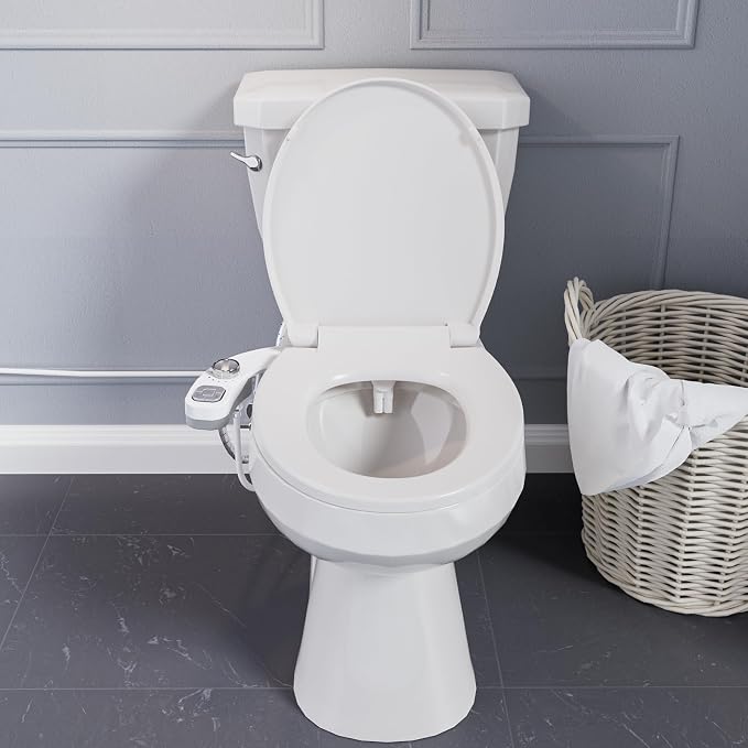 Hot and Cold Bidet, Warm Water Bidet Attachment for Toliet, Non-Electric Warm Bidet with Adjustable Water Pressure, Dual nozzle Rear and Feminine Wash - Self cleaning (Silver)