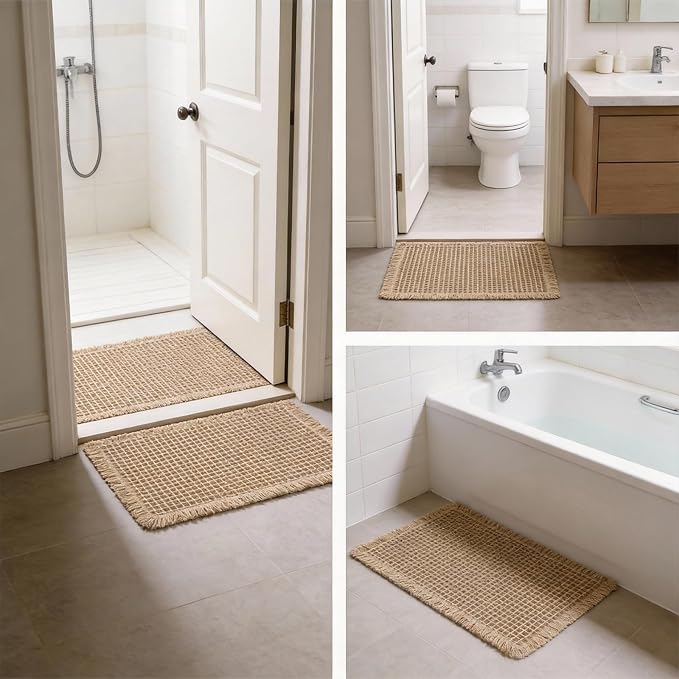 Waffle Bathroom Rugs, Large Non Slip Absorbent Waffle Knit Bath Mat for Shower Floor, Tub and Bathroom Door, Ultra Soft Quick Dry, Brown, 24"x36"