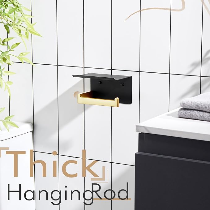 KOKOSIRI Toilet Paper Holders with Shelf Bathroom Toilet Paper Roll Holder Wall Mounted T-304 Stainless Steel, Matte Black and Gold B2010GDK