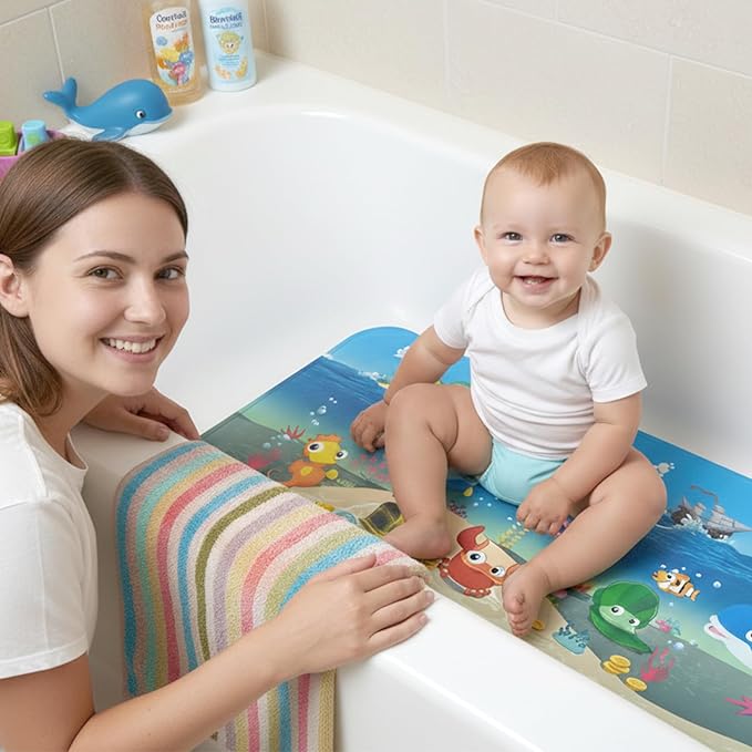 Bath Mats for Tub Kids,Baby Toddler - Large Cartoon Non-Slip Bathroom Bathtub Anti-Slip Shower Mats for Floor 35x15,Machine Washable XL Size Bathroom Mats (Ship)