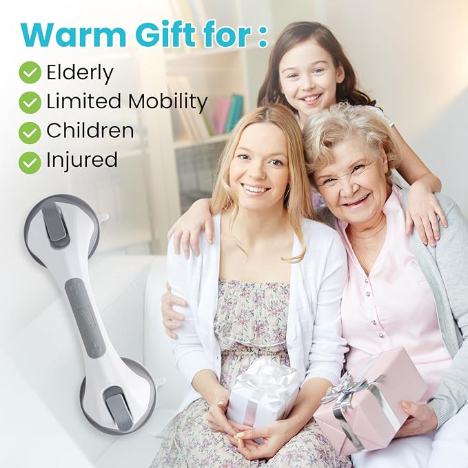 TAILI Shower Grab Bars,Suction Shower Handles,Glow in The Dark,12.2",Grey | Safety for Showers,Bathtubs,Toilet,Elderly&Seniors,Bathroom Grip Bar Heavy Duty Handrails,No Drilling Removable Waterproof,G9