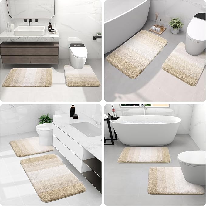 Arotive Microfiber Bathroom Rugs, Shaggy Soft Absorbent Bath Rug, 30x20 | LightBeige, Rubber Backing Thick Plush Machine Washable Dry Bath Mats for Bathroom, Tub and Shower, Rectangular