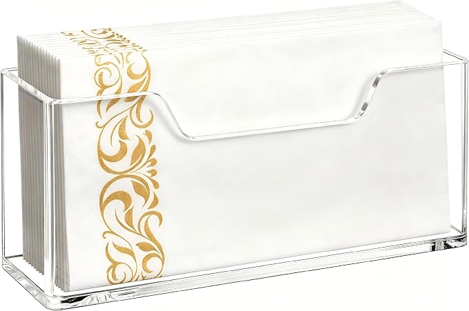 Kordory Clear Acrylic Vertical Guest Towel Holder, Large Napkin Holder | Waterproof Splash Resistant, Fits Disposable Hand Towels, Ideal For Bathroom, Kitchen, Dining Table, Home, Hotel & Office