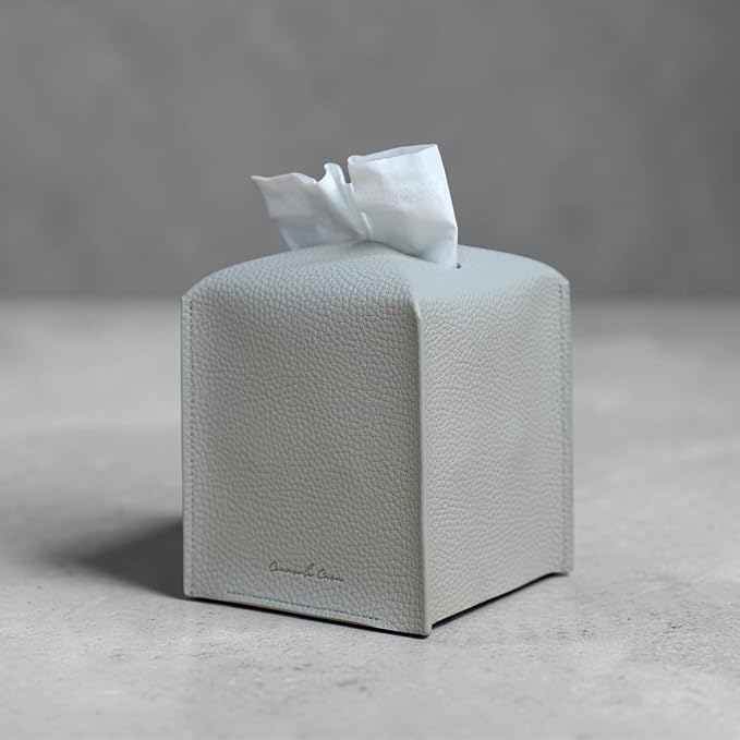 Premium PU Leather Tissue Box Holder - Elegant Hotel-Style Tissue Box Cover for Home, Office & Car DΓ©cor, Tissues Cube Organizer for a Natural & Classic Look (Light Grey)