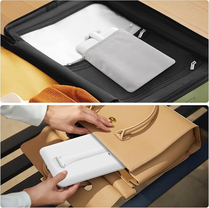 Foldable Travel Makeup Mirror with Lights & 20X Magnifying, White | Rechargeable LED Vanity Mirror, Height & Angle Adjustable, 3-Colors Lighting, Smart Auto Sensor, Portable Tabletop Mirror