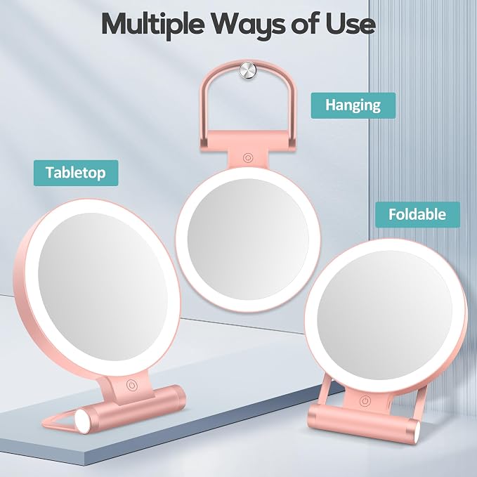 Magnifying Mirror with Light 30X, Double-Sided 1X/30X Magnifying Makeup Mirror with Tweezer, 2000mAh 3 Colour Modes with Adjustable Brightness,Foldable Compact Travel Mirror(Rose Gold)