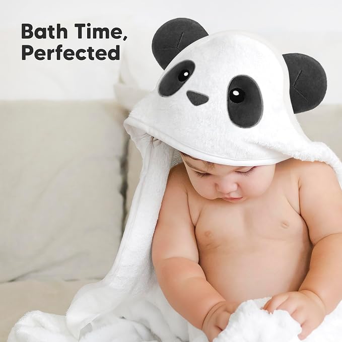 KeaBabies Hooded Baby Towel for Newborn, Baby Bath Towels (Panda, Regular) | Viscose Derived from Bamboo, Large Baby Towels with Hood, Boys, Girls, Toddler, Soft Absorbent Baby Bath Essentials