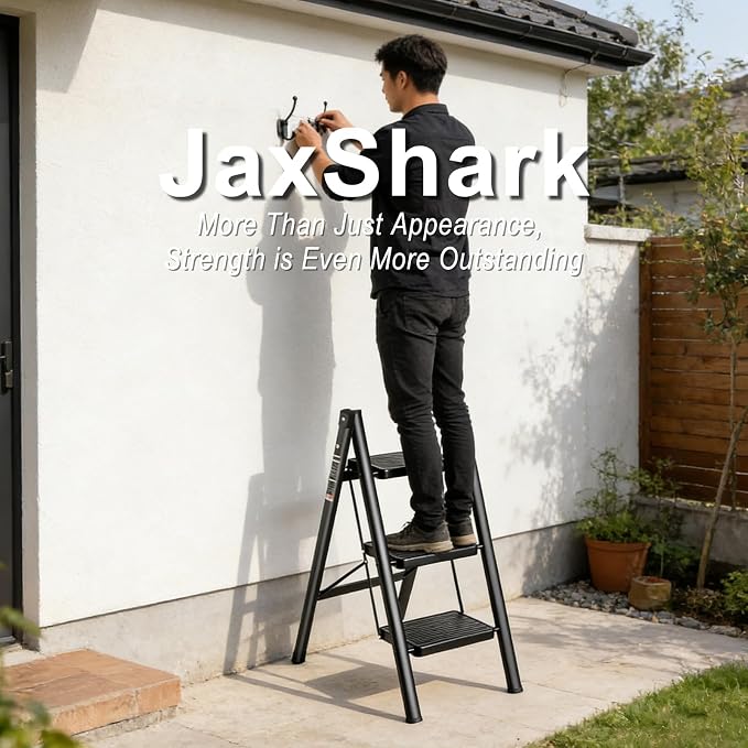 3 Step Ladder Folding Step Stool Carbon Steel Frame | 500LBS Capacity Sturdy Anti-Slip Thick Pedal & Feet Portable for Home Kitchen Garage (black-3step)
