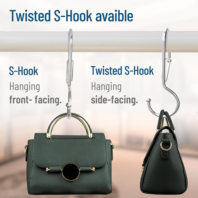 10-Pack Metal S Hooks for Hanging – Heavy-Duty S-Shaped Hook with Safety Buckle – Fits Bars up to 0.8 In – Anti-Drop S-Hooks for Kitchen, Bathroom, Closet & Pot Racks – Silver (Medium)