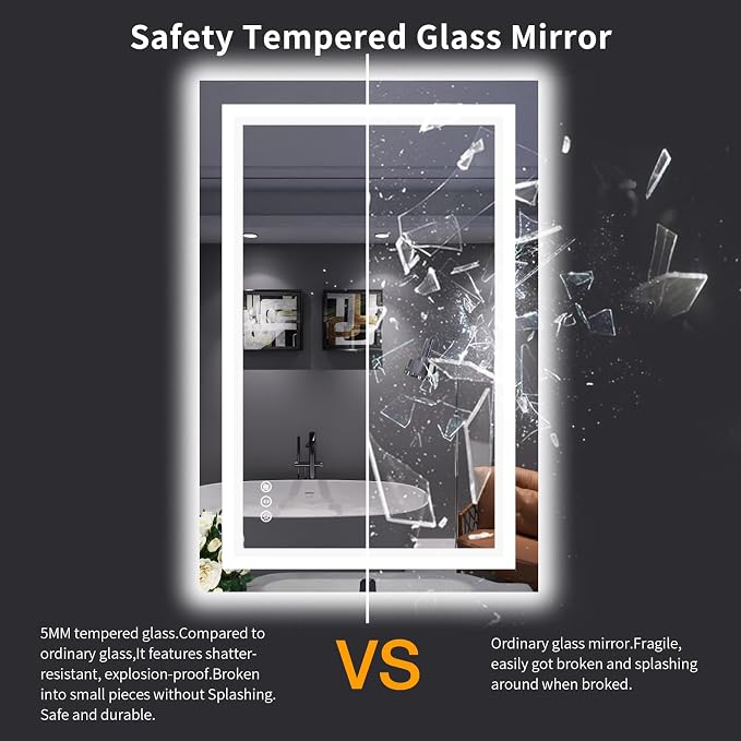 LOAAO 24"X36" LED Bathroom Mirror with Lights | Anti-Fog, Dimmable, 3 Color Temperature, Backlit + Front Lit, Memory Function, Tempered Glass, UL Listed