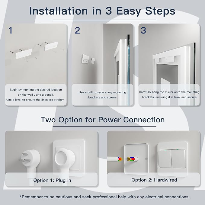ISKM 40x38 LED Mirror for Bathroom, Front and Back Lit, Anti-Fog, Dimmable | Memory Function,ETL,3 Color Temps 3000K-6000K,IP65 Waterproof ,Tempered Glass, Plug in or Hardwired, for Makeup & Shaving